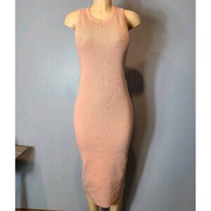 Express Pink Gold Shimmer Ribbed Bodycon Midi Sweater Dress Size Medium New